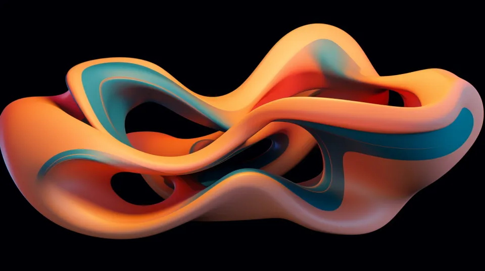 Figura abstracta compleja con líneas fluidas y tonos contrastantes