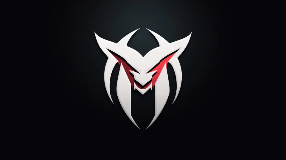 Logotipo con ángulos agudos, creado en blanco y negro con acentos rojos