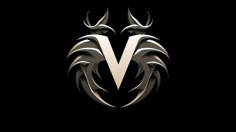 Stylish logo with the letter V and abstract shapes around it