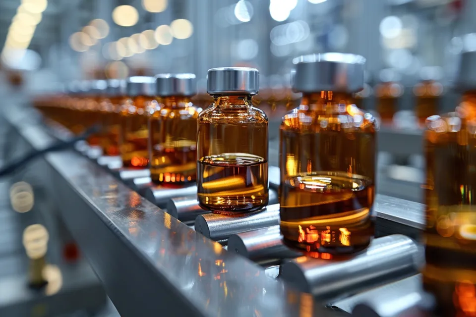 Embalaje de productos farmacéuticos en ampollas en una línea de producción
