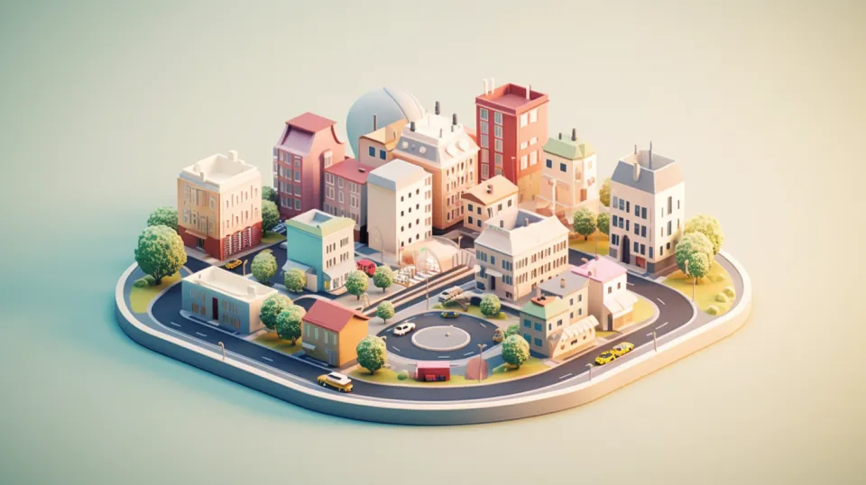 Cute miniature of a city with houses, trees, and streets