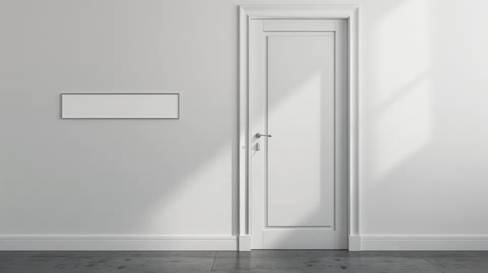 Bright room with a white door and an empty panel next to it