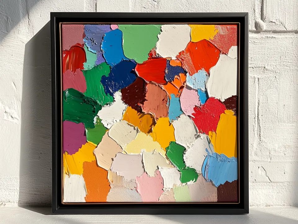 Abstract artwork featuring a variety of colorful strokes and textures