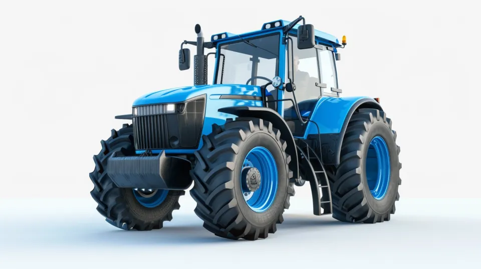 Image of a modern blue tractor in 3D visualization