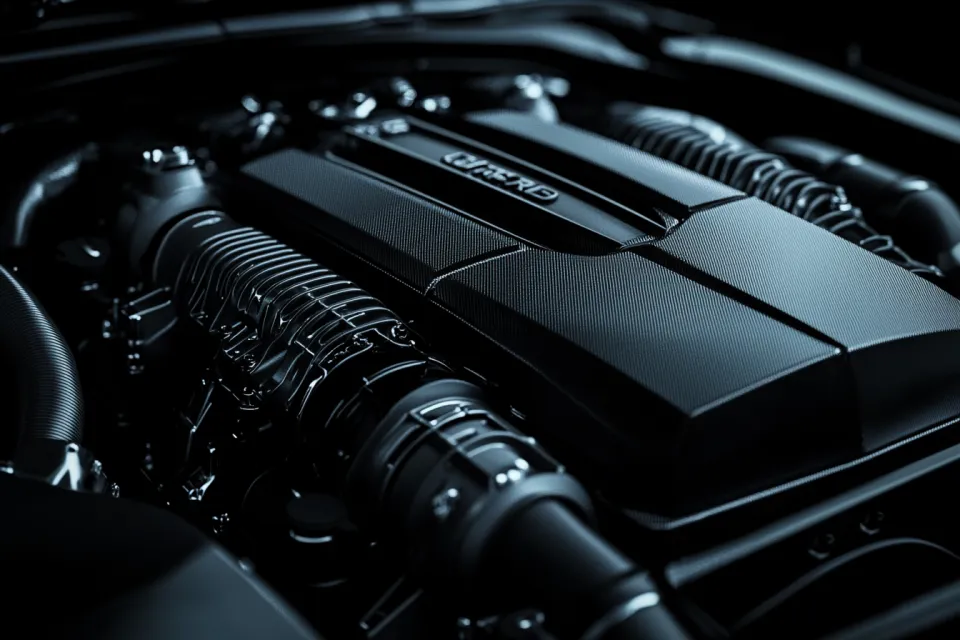 Modern high-performance automotive engine with carbon fiber components