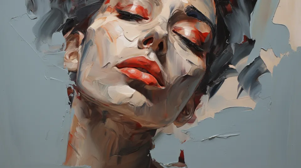 Retrato femenino con énfasis en los labios y los ojos en un estilo artístico