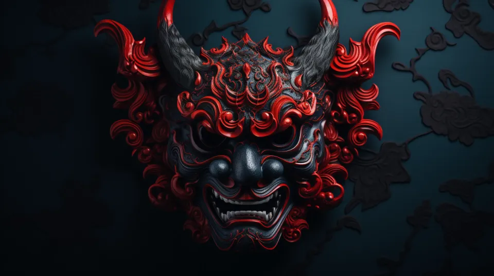Ornate Demon Mask with Horns and Red Details