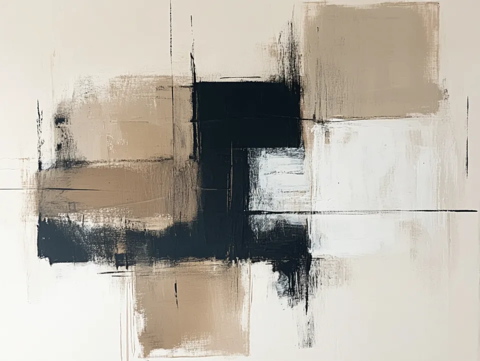 Contemporary abstract art featuring beige and black shades