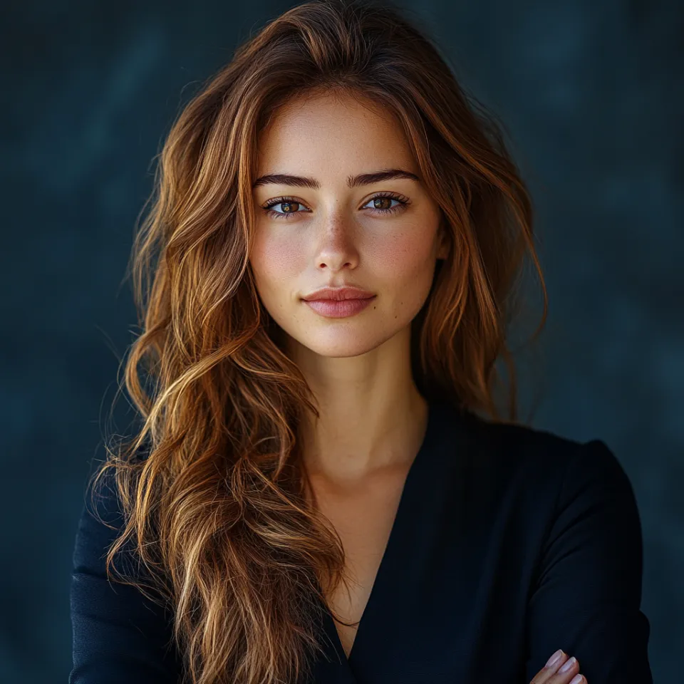 Portrait of a Young Woman with Expressive Eyes and Long Wavy Hair