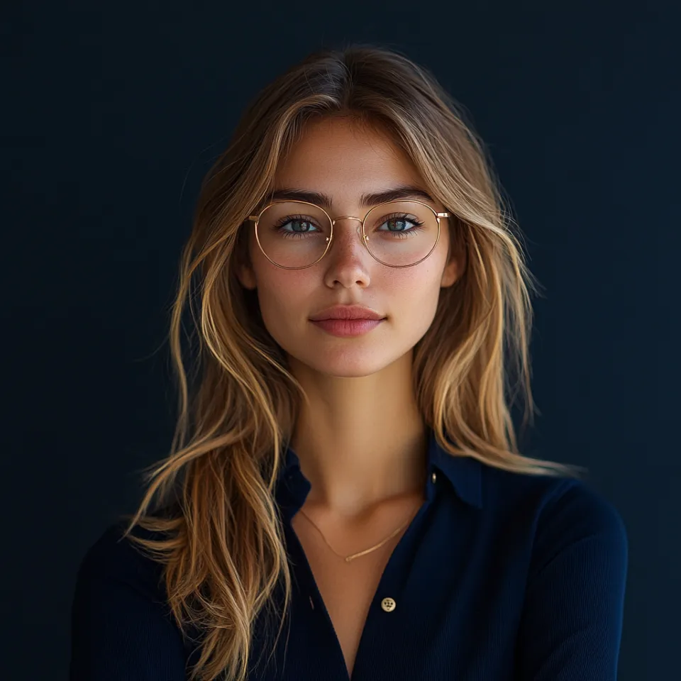 Photo of a young woman in glasses with loose hair