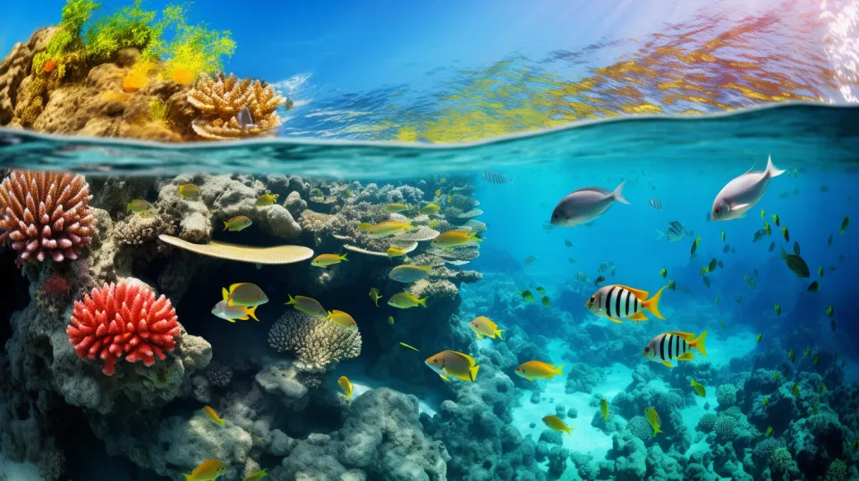 Bright corals and diverse fish in clear water