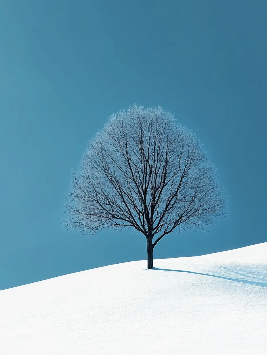 Paisaje invernal con un árbol solitario sobre un fondo blanco como la nieve