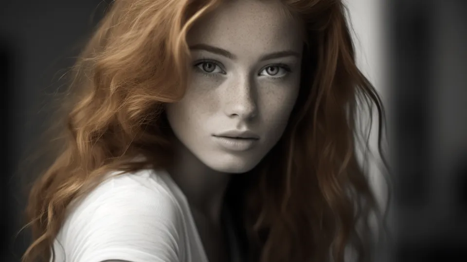 Close-up of a beautiful girl with red hair and freckles.