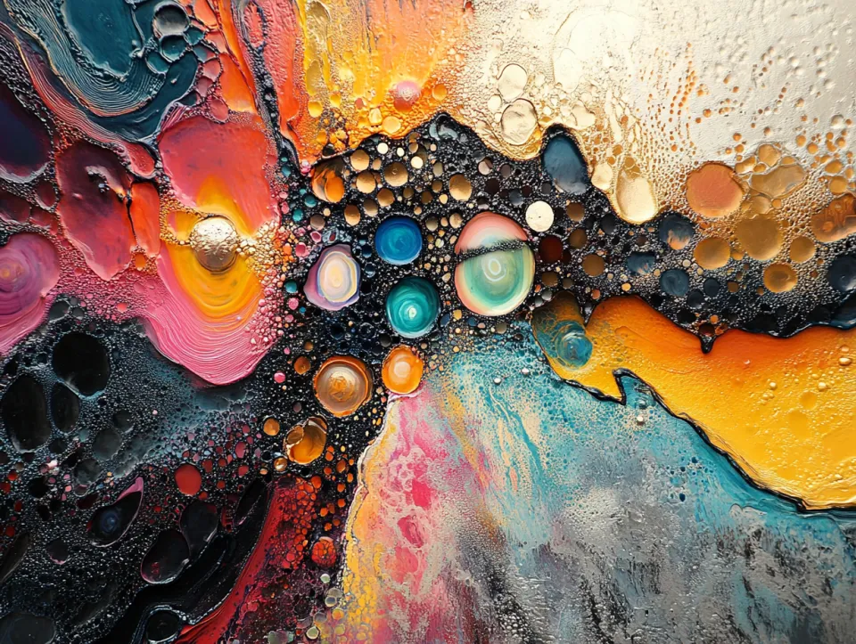 Imagen abstracta brillante con gotas y patrones ondulados