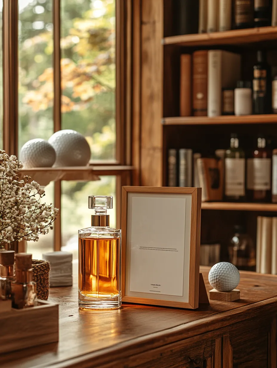 Elegant Table with a Bottle of Perfume and Decorative Elements