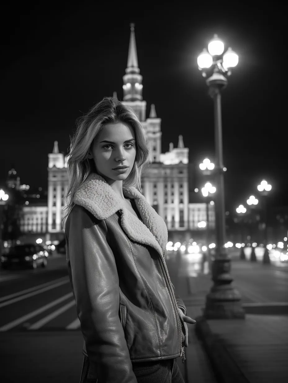Girl Against the Night Lighting and Architecture of the City