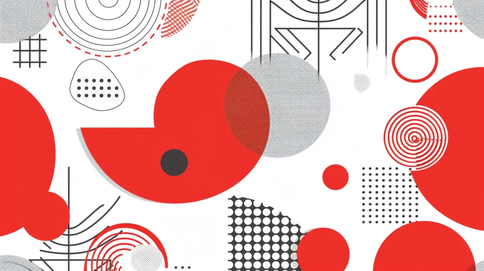 Creative abstraction filled with circles and lines of different styles