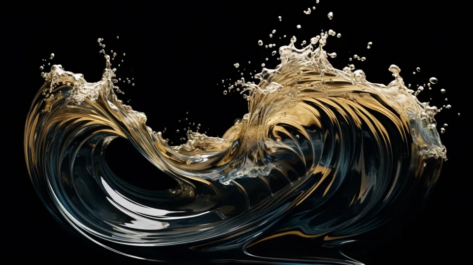 Wavy form of water sparkling against a black background