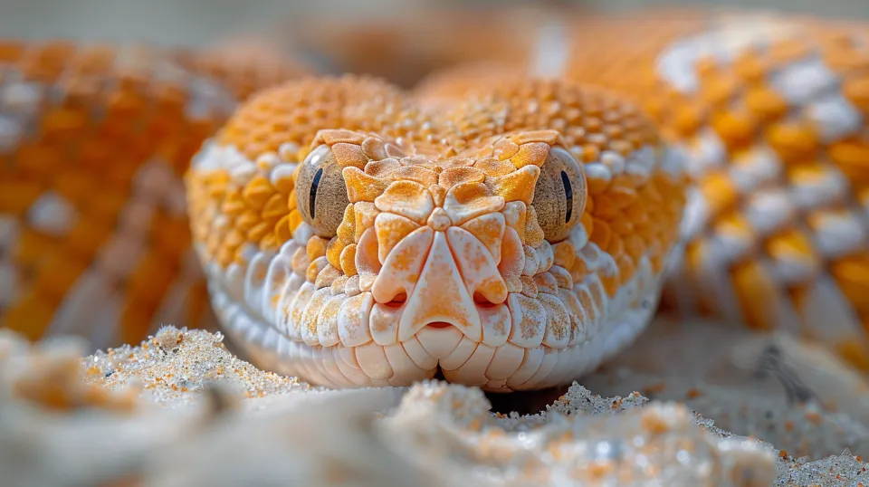Close-up of a python's head with bright, rough skin