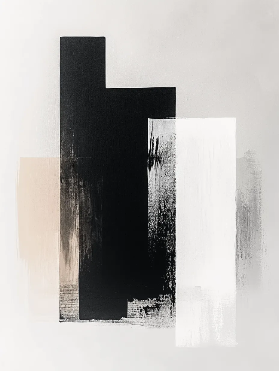 Cuadro abstracto realizado en tonos blanco, negro y beige