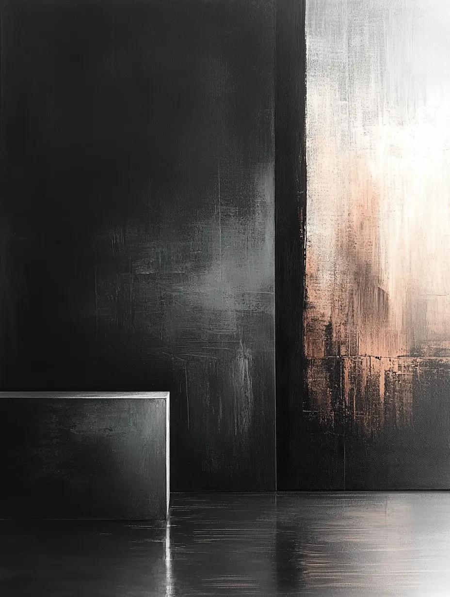 Cuadro abstracto con elementos negros y blancos en la pared
