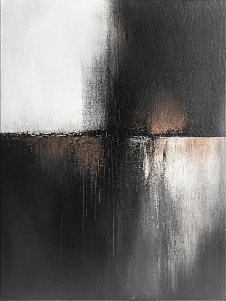 Abstract artwork featuring black, white, and brown colors