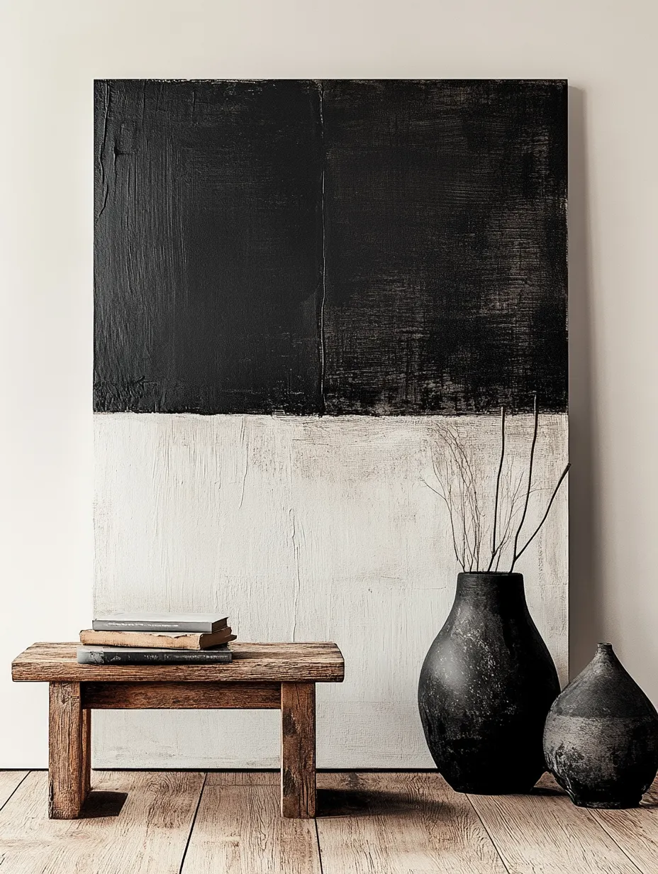 Poster with an abstract black-and-white drawing on the wall