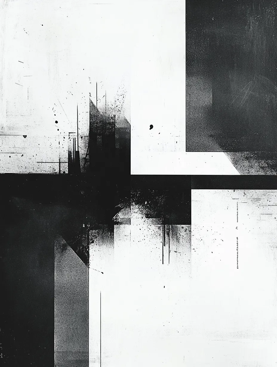 Modern abstraction in black and white tones with textured elements