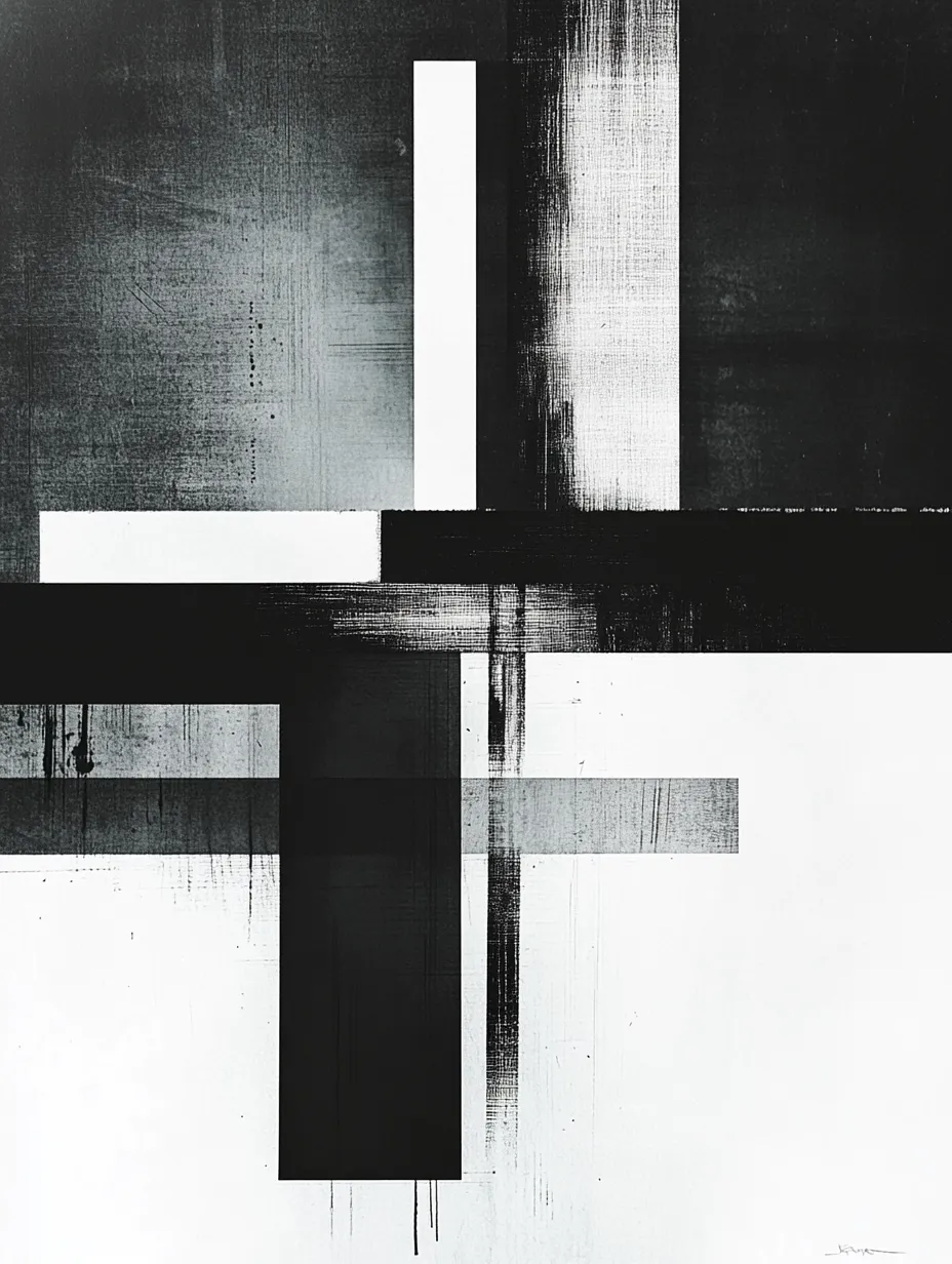 Abstract composition with black and white elements on canvas
