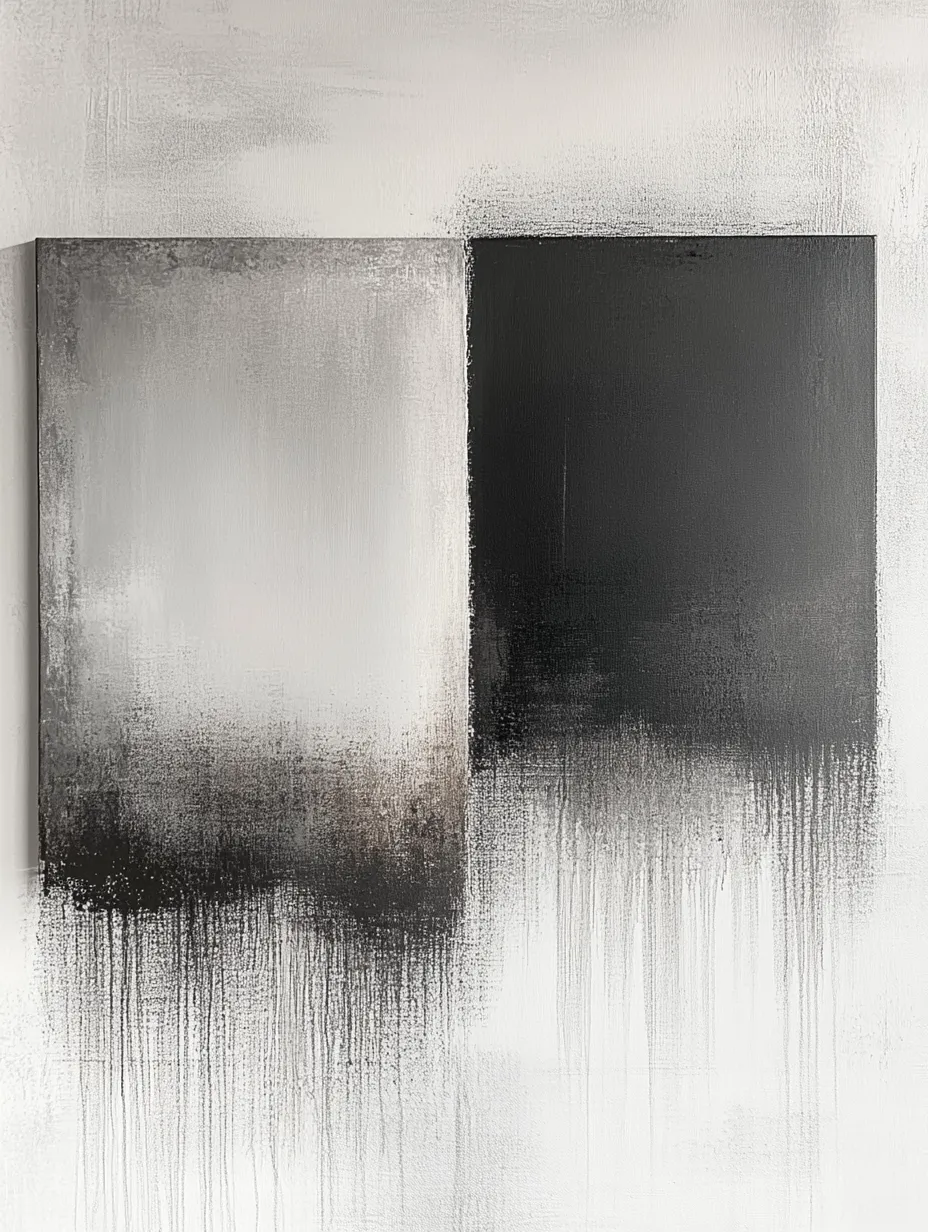 Two square canvases in black and white colors, created in an abstract style
