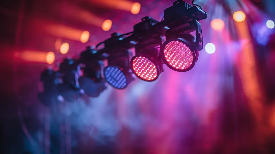 Spotlights with various colors of lighting at a musical event