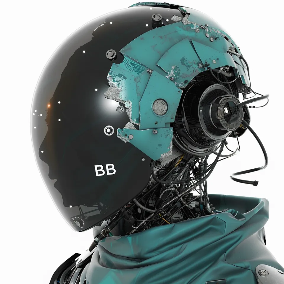 Image of a cybernetic device with a damaged shell and visible wires
