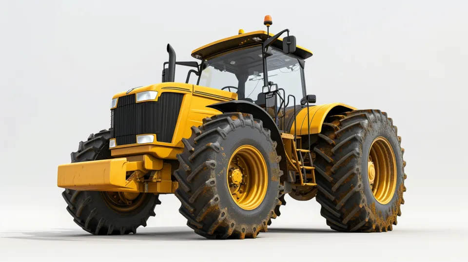 Yellow tractor with large tires designed for agriculture
