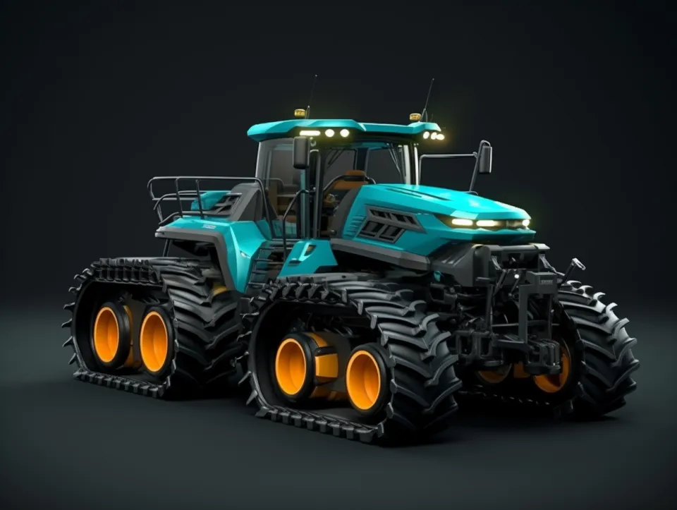 Tractor with big wheels and a bright design in a modern style