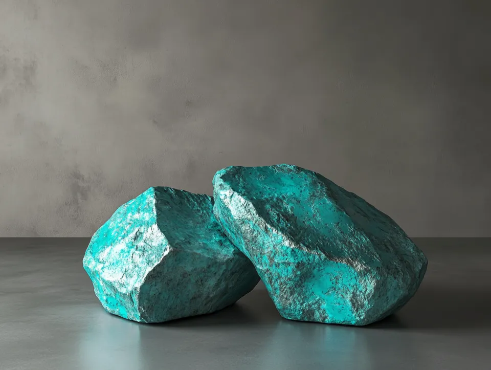 Two Rough Turquoise-Hued Stones, Like Emeralds