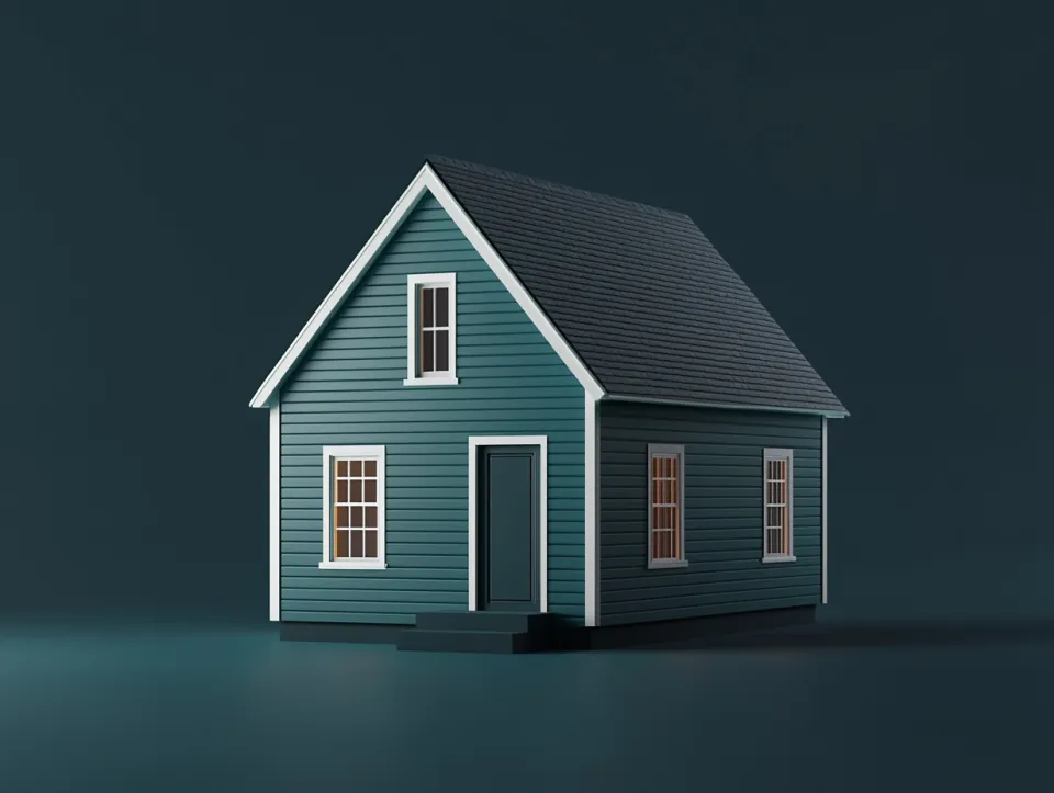 Original house in minimalist style with wooden windows