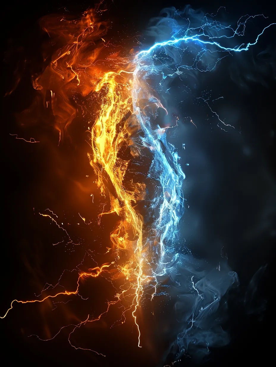 Dynamic image showing the contrast between fire and ice