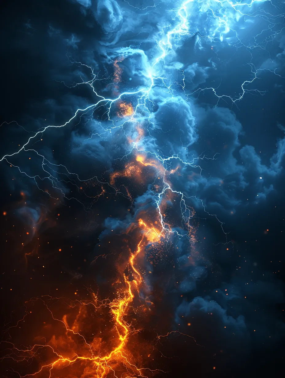 Dynamic image of lightning against a backdrop of clouds with light effects