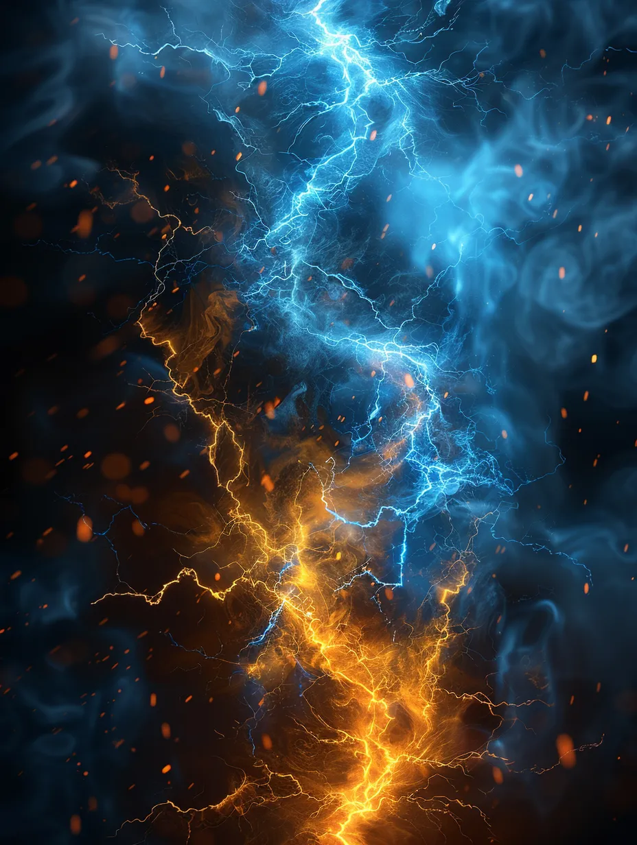 Dynamic image of lightning with elements of fire and smoke