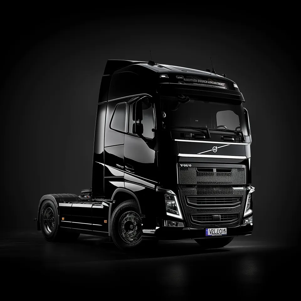Грузовик Volvo FH в черном цвете на темном фоне