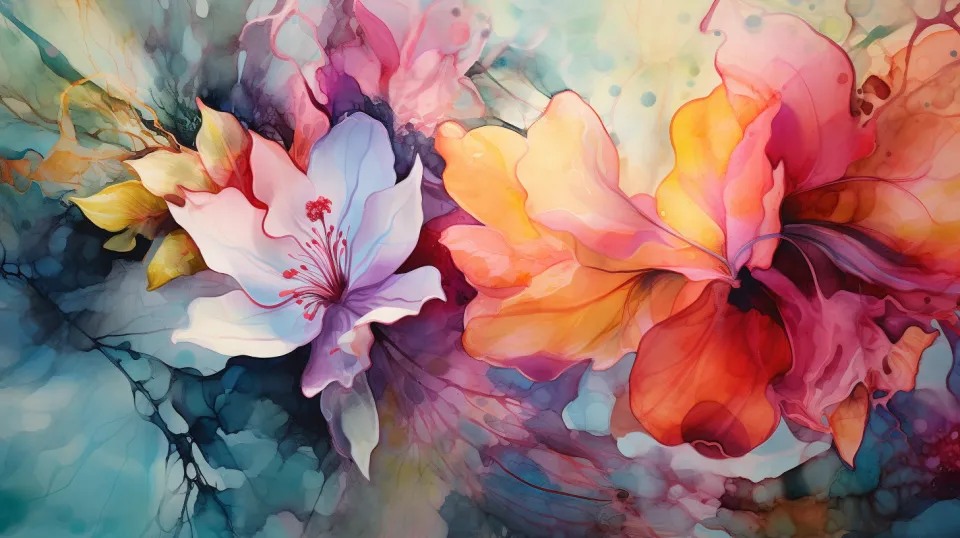 Illustration of flowers in bright and gentle tones on an abstract background