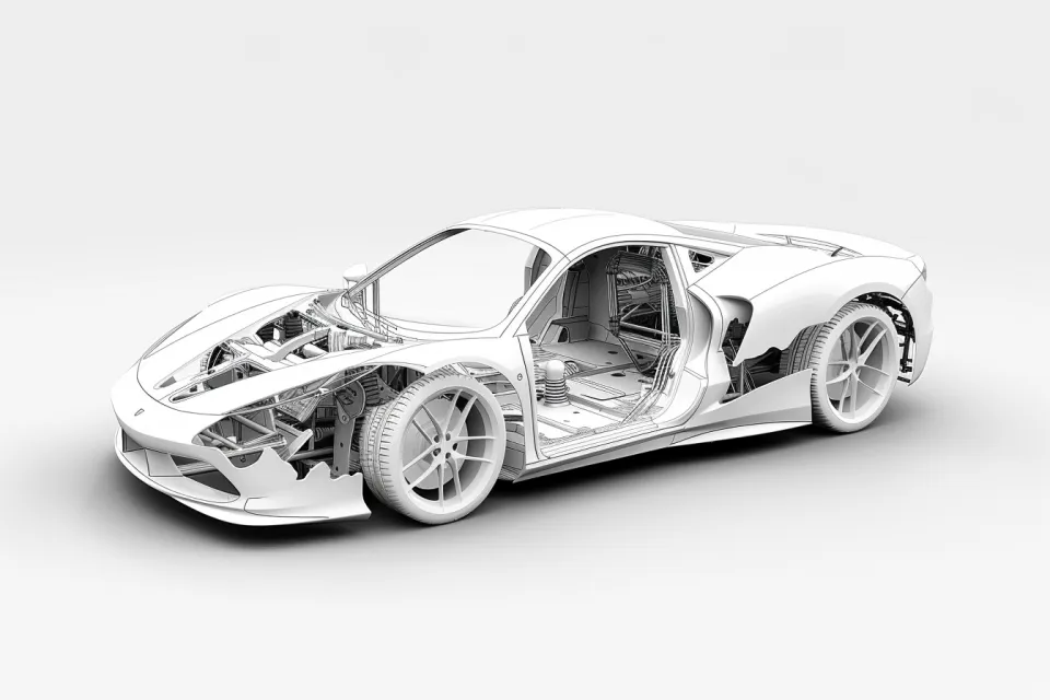 Modelo 3D detallado de un automóvil deportivo con la puerta abierta
