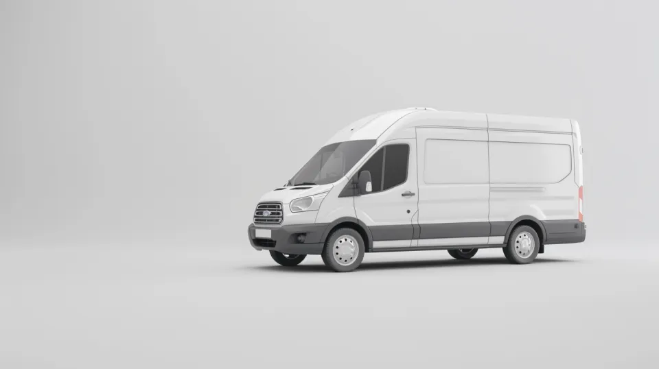 White cargo van with gray details on a light background