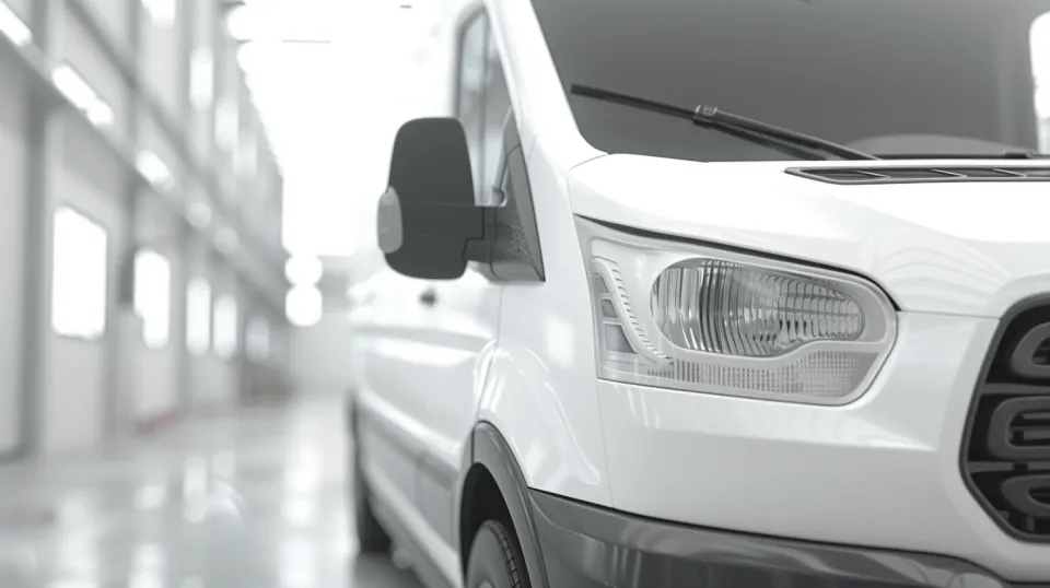 White van with a detailed background of the manufacturing environment