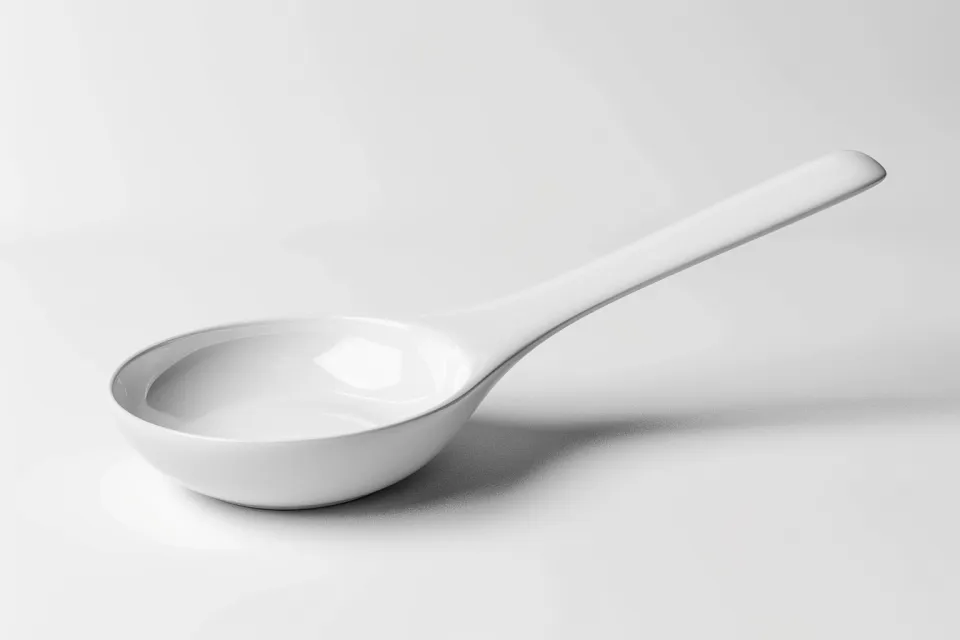 Elegant white spoon placed on a neutral surface