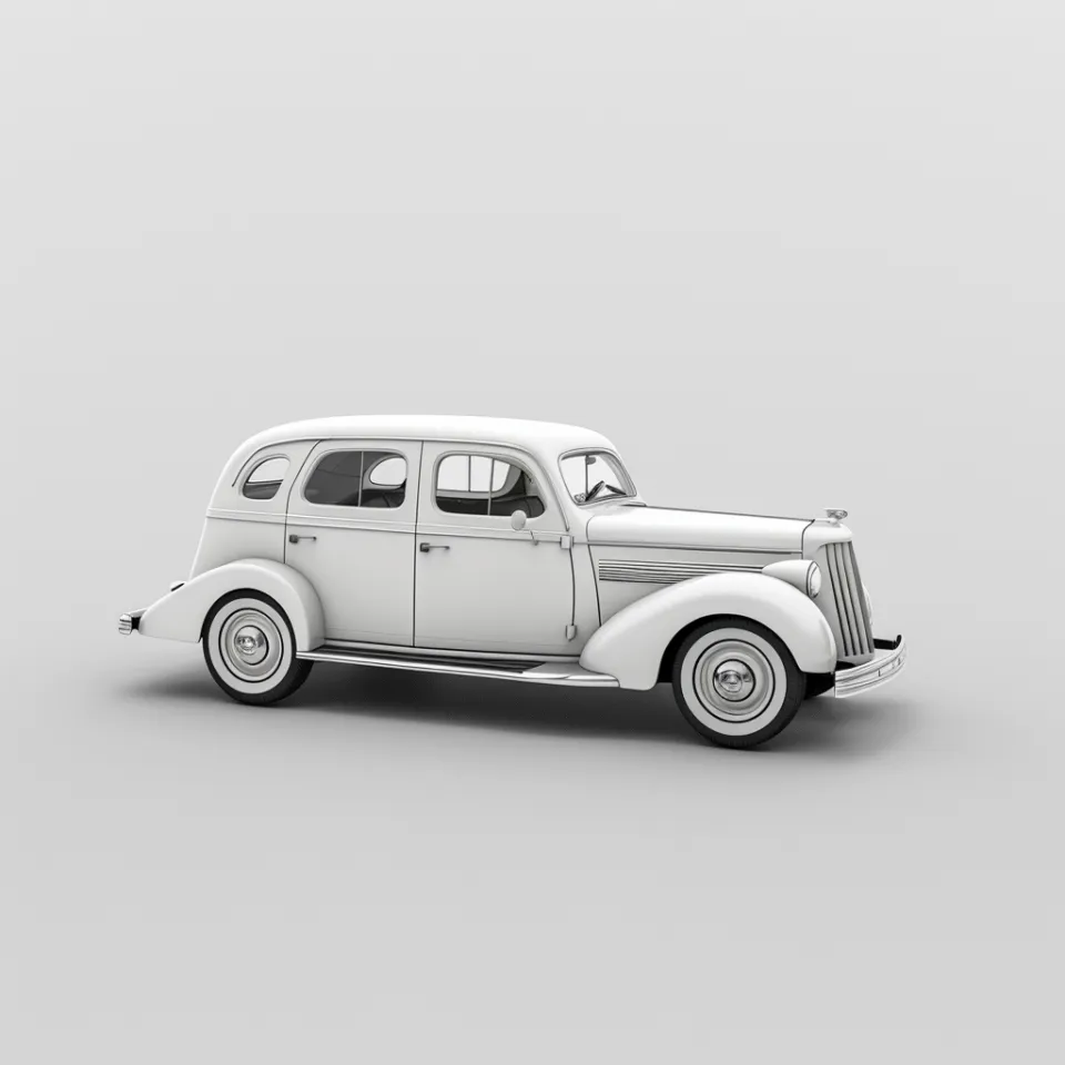 Сторонний вид на классический белый автомобиль из 1930-х годов