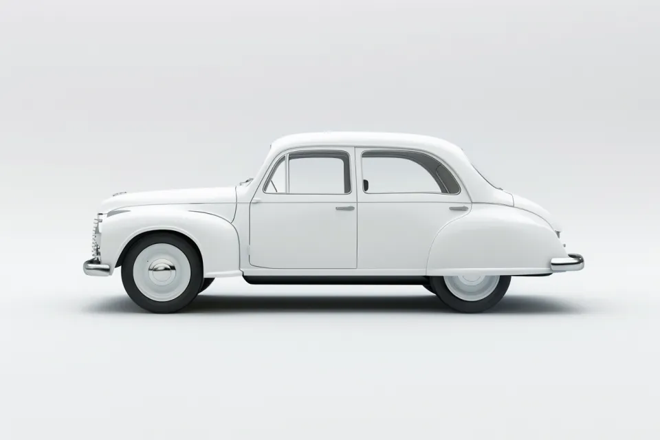 Classic Soviet passenger car with smooth lines and white bodywork