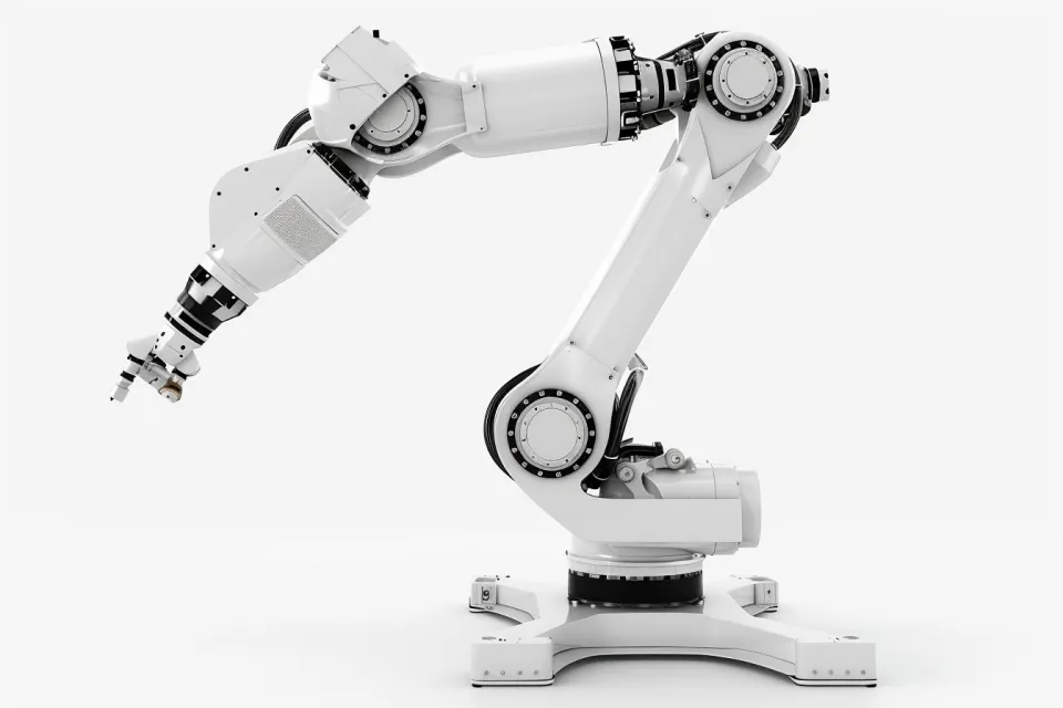 Imagen de un robot manipulador industrial con múltiples articulaciones y mecanismos