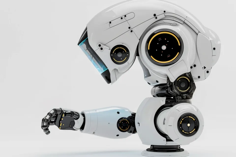 Robot with a sleek white shell and black elements