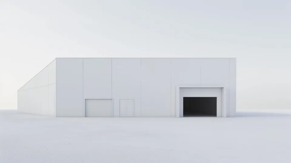 White Building with Large Gates on a Smooth Surface